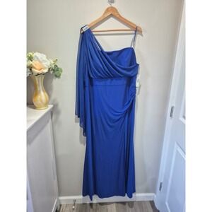 RM Richards Royal Blue One‎ Shoulder Rhinestone Ruched Gown 18W